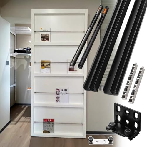 Rail Porte Coulissante Kit de Ferrures pour Portes Coulissantes Sans Rail avec Mécanisme de Fermeture en Douceur, Ferrures pour Portes Coulissantes à Miroir Encastrées(135cm(53.1in))