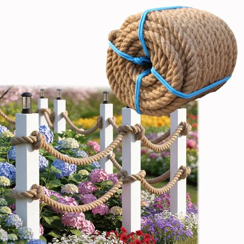 Jute Rope 10m/32.8FT – Heavy Duty Twisted Manila Rope, Thick Natural Hemp Cord for Garden Fence, Tug of War, Swings Bed, Docks, Railing, Crafts & Home Decorating(30mm)