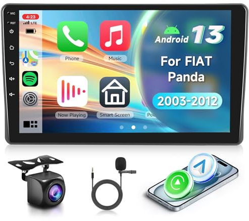 2G&64G 9 Autoradio per FIAT Panda 2003-2012 con Carplay Android Auto Wireless Android 15,Bluetooth RDS/FM Radio,Wi-Fi GPS Navi,Telecamera posteriore AHD