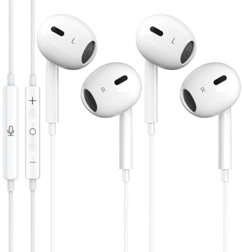 2 Packs for iPhone Earbuds Headphones Wired [Plug and Play, No Bluetooth] Earphones Noise Reduction Built-in Mic & Volume Control Headsets Compatible with iPhone 14/13/12/11/XR~7/SE/Pro/Pro Max, White