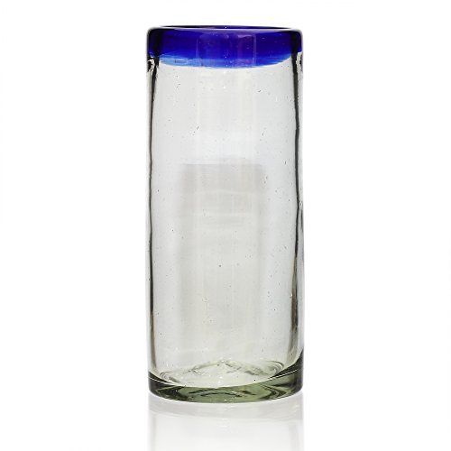 Tumia LAC Vaso Alto Artesanal – Vidrio Reciclado – Borde azul - Un Solo Vaso