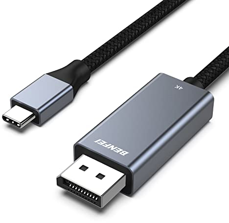 BENFEI Câble USB C vers DisplayPort 8K@60Hz 4K@144Hz, Thunderbolt 3/4 vers DisplayPort mâle à mâle Cordon, compatible avec la série iPhone 16/15, Boîtier en Nylon et Aluminium-1.8M