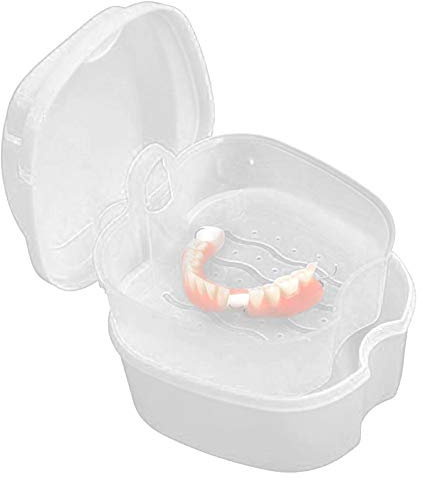 Ularma Prothèse Dentaire Salle de Bain Boîte de Cas Soins Dentaires Faux Dents Stockage Boîte de avec Suspendu Net Conteneur (Blanc)