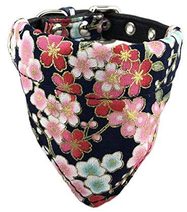 Newtensina Weich Bandana HundeHalsband Klassisch Blume Sakura Design Süß Bandana für Hunde Katzen - Black - XS