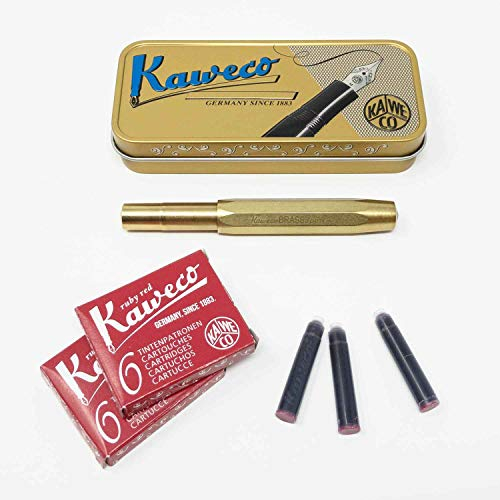 Kaweco Sport Fountain Pen Brass Nib Size M Set with 12 Original Kaweco Ink Cartridges