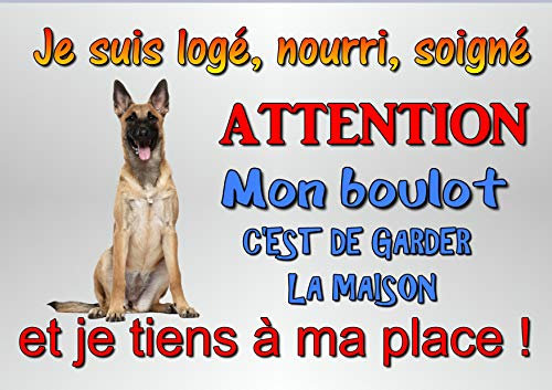 plaque attention chien malinois berger belge en métal 29 x 20 cm env réf 51