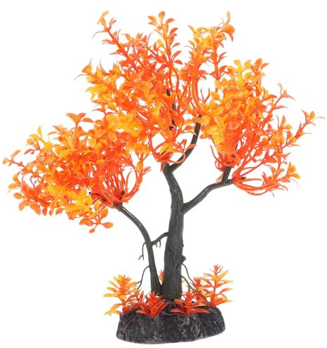 POPETPOP Aquarium Decorative Plastic Plant Artificial Stand Fish Tank Aquarium Landscape Decor Plant Trees Ornament (Orange)