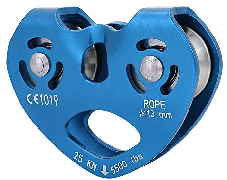 MAGT Kletterriemenscheibe 30KN Doppelriemenscheibe Zip Line Rettungskabel Trolley Outdoor Kletterausrüstung (Farbe : Blau)
