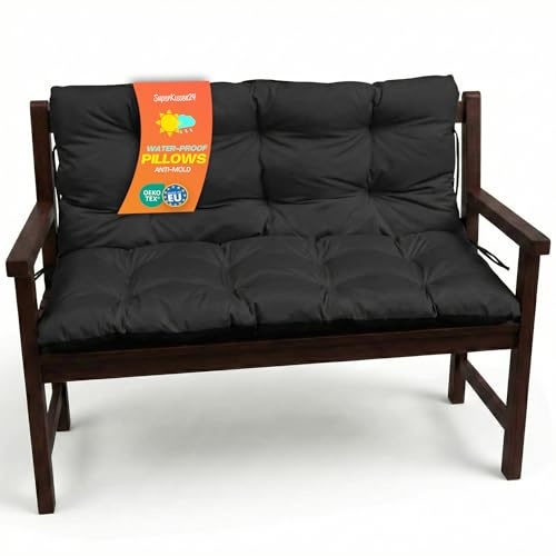 SuperKissen24. Sitzkissen Bankkissen Bankauflage für Gartenbank - 140x50 cm und Rückenlehne 140x60 cm - Outdoor und Indoor - schwarz