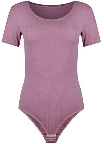 Evoni Damen Body Kurzarm, T-Shirt Bodysuit aus Baumwolle, Kurzarm-Body Elegant, Damen Unterwäsche altrosa XXL