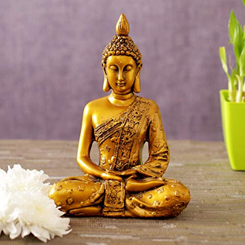 Tied Ribbons Buddha Statue for Home Décor- Buddha Showpiece for Home Decoration Buddha Statue Ornament, Resin Small Zen Buddha Meditating