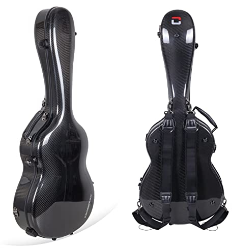 Crossrock Air CRF6030CBK Gitarrenkoffer - Schwarz - 100% Kohlefaser - Passt für Klassische Gitarre 4/4 - Hartschale mit Rucksack und Schutzhülle