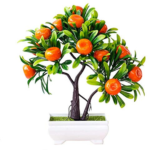 GRASARY Künstliche Blumen, Kunststoff Künstliche Orangenbaum Bonsai Faux Plant Fake Topfblume Home Office Garden Decor Orange
