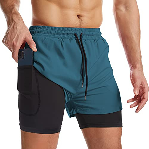 Danfiki Short de Sport 2 en 1 Respirant pour Homme avec Poches Sport Séchage Rapide Leggings de Sport avec Poche Base Layer Stretch