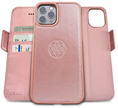 dreem Fibonacci Compatible avec iPhone 13 Pro Max funda cartera / 2-en-1 étui Antichoc et Folio Amovible en Cuir végétal, Compatible MagSafe, Protection RFID [Rose]