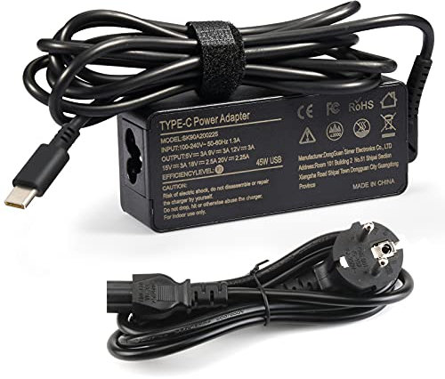 Caricatore USB C 45W Alimentatore per HP Dell Acer Samsung Asus Chromebook USB-C Type C Caricatori e alimentatori per PC portatili