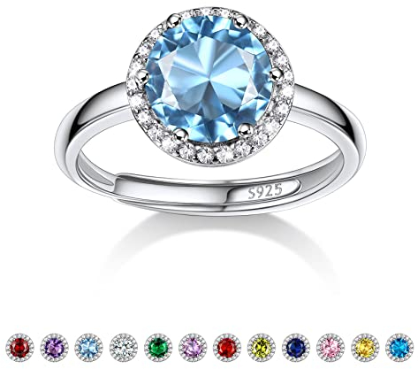 Bestyle Frauen Mondstein Ring Aquamarine Modeschmuck Ring Silber 925 Blau Stein Verstellbarer Damenring Kristall Verlobungsring