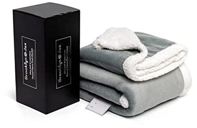Brooklyn + Jax Sherpa-Fleece-Überwurfdecke, wendbar, superweich, luxuriös, gemütlich, Plüsch (Doppelbett, 150 x 200 cm, Grau)