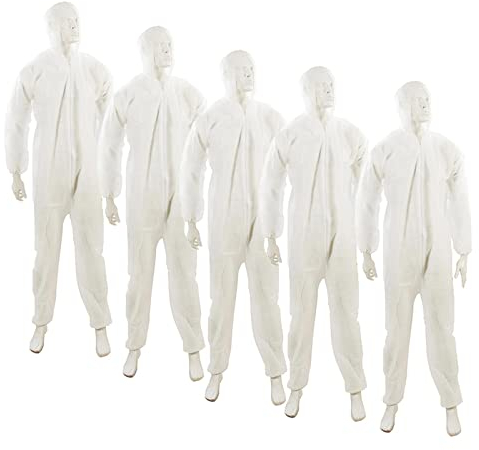 Dapetz ® 5 x Disposable Paper Suit Protective Overall Coveralls XL 136cm 54 Coverall Suit, Durable and Comfortable in non-hazardous work Environment Non-woven