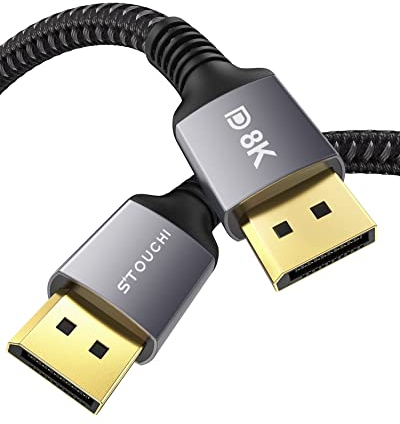 Stouchi DisplayPort Kabel 1.4 240Hz 1.2M/4FT DP1.4 Unterstützung 8K@60Hz 4K@60Hz/ 144Hz/120Hz 5K@60Hz/120Hz 2K@165Hz/240Hz FreeSync G-Sync 32,4 Gbit/s HDR10 Display Port kabel für Gaming Monitor