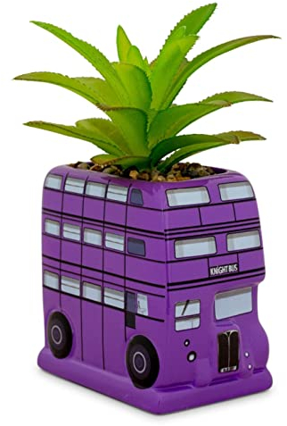 Silver Buffalo Harry Potter Knight Bus 3-Inch Ceramic Mini Planter With Artificial Succulent