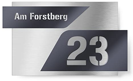 Graviers Design Numero civico personalizzabile in vetro acrilico + acciaio inox V2A 215x150 mm Antracite, Resistente alle intemperie, Antiruggine, Targa per porta d’ingresso, Made in Germany