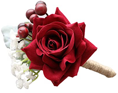 Qiwenr Axinyue 2PCS Rose Blume Handgelenk Corsage Boutonniere Set,Hochzeit Boutonniere Hochzeit Rose Ansteckblume,Braut Hand Blume MäNner Boutonniere FüR Hochzeit Prom Dekorationen (Rot)