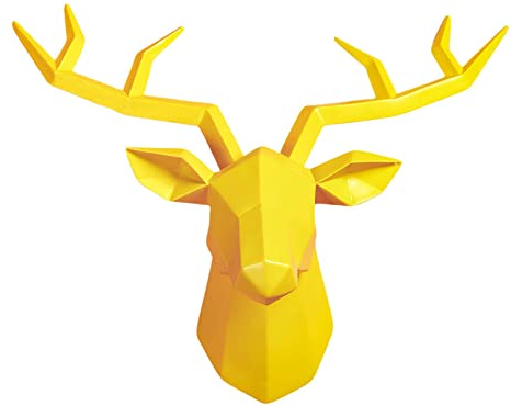 Baoblaze 3D-Harz-Skulptur, Tierstatue, Figuren, Wandbehang, Sammlerstück, dekorative Geweih-Statuette für Zuhause, Büro, Schlafzimmer, GELB