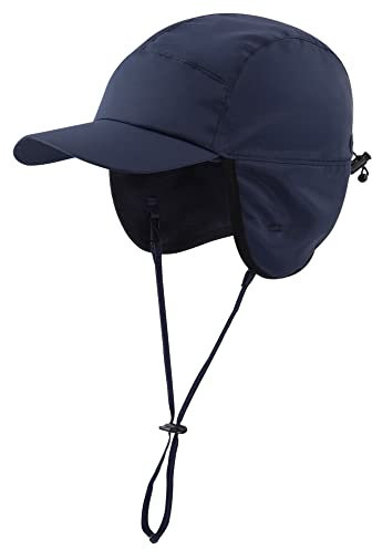 Winter Ohrenschutz Baseballkappe Polarfleece Gefüttert Wasserabweisend Ohrenklappen Kappe Herren Damen Warm Verdicken Outdoor Baseball Cap mit Abnehmbarem Winddichtem Riemen, Navy Blau 56-62cm