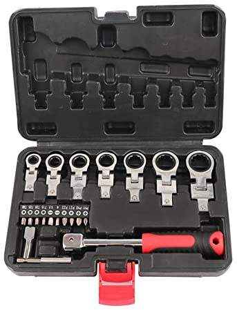 LSLANSOON LY-1110 20 Pcs Flex Head Ratchet Wrench Set, 8mm-19mm Changeable Torx Head Wrench Ratchet Screwdriver Multi Tool Set with Case