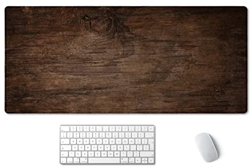 SSOIU Erweitertes Gaming-Mauspad (90.2x39.9 cm), großes rutschfestes Gummi-Mauspad mit genähten Kanten, wasserdichtes Tastatur-Mauspad, Büro, Zuhause – Textur von Rindenholz