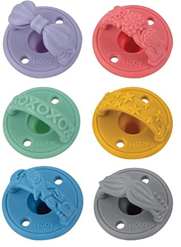 Nuby Confezione da 2 ciucci in silicone con tettarella a forma di ciliegia naturale, 0+ mesi, confezione da 2, i colori possono variare