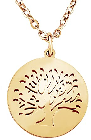 Gravado Mondgold Halskette aus Gold-Edelstahl mit Kreis und Lebensbaum Cut-Out Anhänger, inkl. Geschenkbox, Damen Schmuck