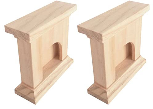 2pcs Dollhouse Wooden Fireplace Toy - Miniature Model Fireplace for Decoration, Beige, 2.6 X 2.6 X 1 Inches