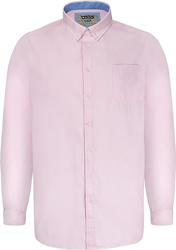 D555 Men's Plus Size Richard Basic Oxford Long Sleeve Shirt in Pink 4XL