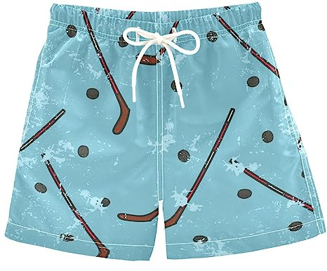 Aflyko Boys' Board Shorts Grunge Ice Hockey Blue Swim Trunks Bathing Suit Girls Beach Swimwear Quick Dry Swimming Shorts All Day Shorts Gym Shorts L