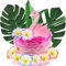 SYKYCTCY 12 Pack Flamingo Cake Topper Flamingo Figurine Hibiscus Flowers Palm Leaves Cake Picks for Summer Hawaiian Beach Tropical Luau Aloha Theme Baby Shower Birthday Party Cake Decorations Supplies