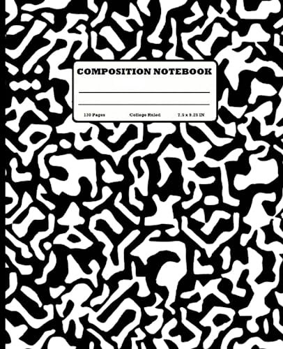 Sewn Marble Composition Book: Black/White, 7.5 x 9.25 Inches | Notebook for Kids | 130 - Pages lined | stargazer | Back to School | birthday gifts | Birthday journal | Wide Ruled