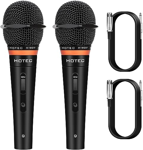 HOTEC Premium Vocal Dynamic Handheld Microphones with 19ft Detachable XLR Cable and ON/Off Switch (Metal Black),2 Pack