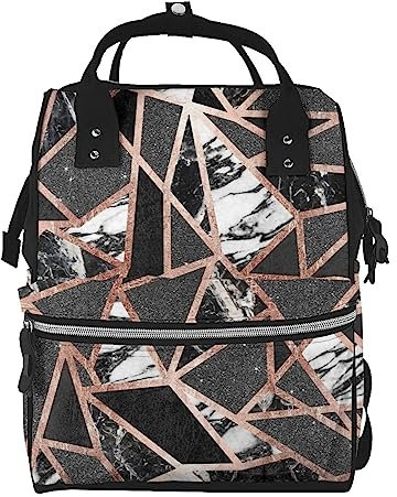 Rose Gold Marble Printed Mummy Backpack Diaper Bag Nursing Bags Travel Backpack Large Capacity Bag, Black, One Size, Rucksack Backpacks