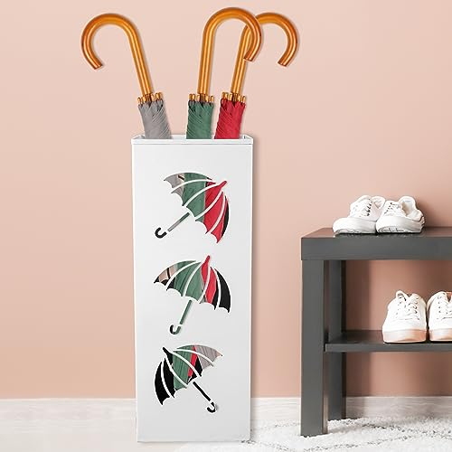 Home Porte Parapluie en Métal Carré, Range Parapluie Entrée avec Bac D'égouttement Amovible, Porte Parapluie Design en Style Moderne pour Bâtons de Marche, Parapluies, Bâtons de Ski, 16 x 16 x 42 cm
