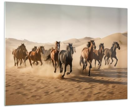Bilder auf Glas Pferde Wüste Dünen Glasbild 70x50cm Wandbilder Dekoration Wohnzimmer Schlafzimmer Küche Deko Klein Wanddeko Bild im Glas Wand Kunstdruck Art Modern Wall Decor Glasdruck GAA70x50-5818