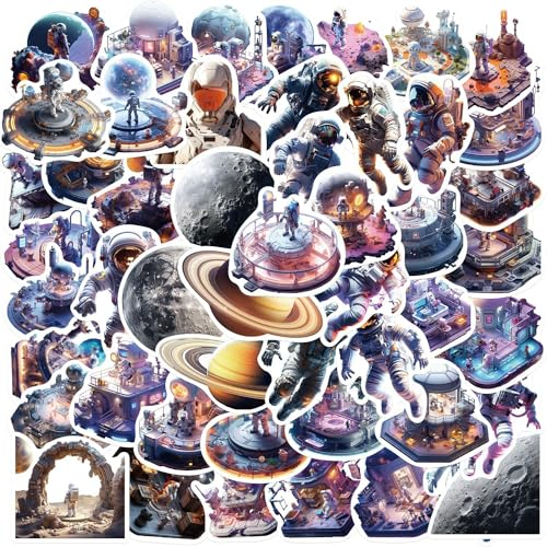 Astronauten im Weltraum Aufkleber Astronauten Sticker Set 50 Stücke Niedlich Deko für Auto Laptop Skateboard Fahrrad Moped Motorrad Fahrrad Computer,Geeignet für Erwachsene Kinder
