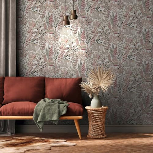 BRICOFLOR Skandinavische Tapete in Malve Altrosa Gold Moderne Vliestapete mit Blättern und Blumen im Jugendstil für Wohnzimmer