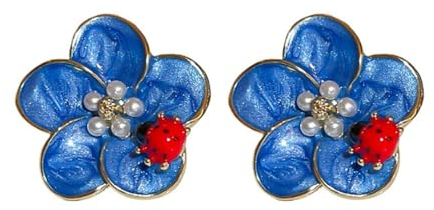 Wendalern Boho Blume Ohrstecker Ohrringe Blau Blumen Marienkäfer Ohrringe Vintage Gänseblümchen Blumen Emaille Ohrringe Perle Blume Aussage Ohrringe Brautschmuck Für Frauen Und Mädchen