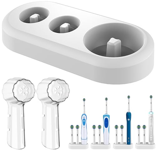 CHOKMAX Portaspazzolino elettrico, base di supporto di ricambio compatibile con spazzolino Oral B e 2 testine per spazzolino da denti, organizer per spazzolino da denti per riporre il bagno