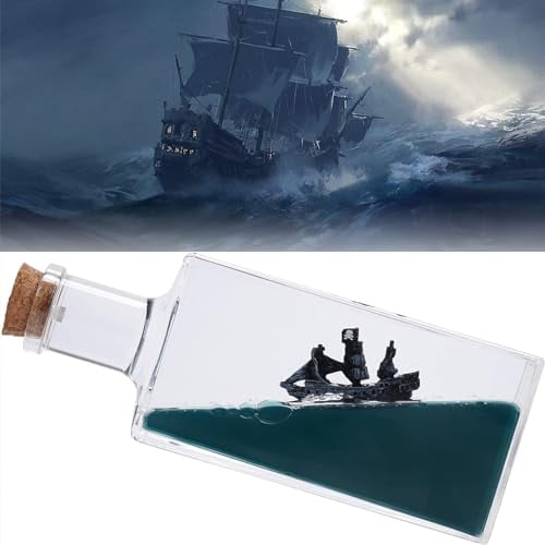 Unsinkable Boat Black Pearl Pirate Ship in a Box Bottle Decorations, Ship Model Fluid Liquid Drift Visual Ornament Desk Decor for Fans Gifts