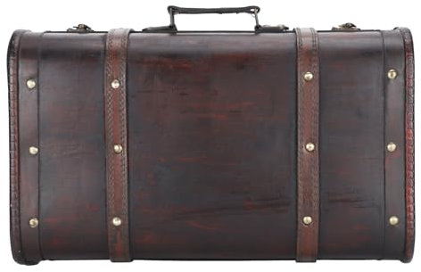 Fockety Vintage Koffer, Aufbewahrungsbox aus Holz Piraten-Schatztruhe aus Holz Holzkiste mit Personalisiertem Schnallenschloss, Fotografie-Requisiten Bastel-Dekorationsbox-Ornament Zur