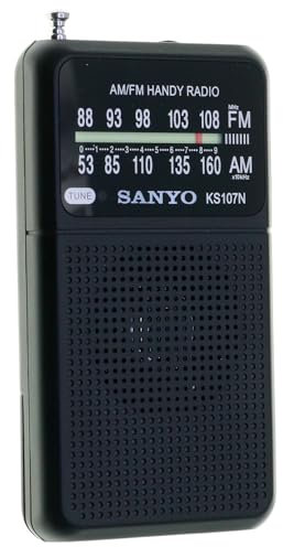 SANYO KS107N - Radio FM/Am Analógica de Bolsillo con Altavoz y Entrada de Auriculares. Color Negro (98×55x15mm)