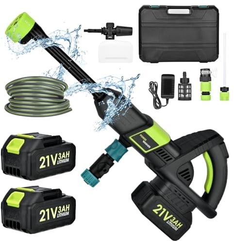 Cordless Pressure Washer | 28 Bar/406 PSI Battery-Powered Jet Washer with 2 Batteries, 6-in-1 Nozzle, Foam Pot & 16FT Hose | Portable Power Washer for Car Washing & Patio Cleaning